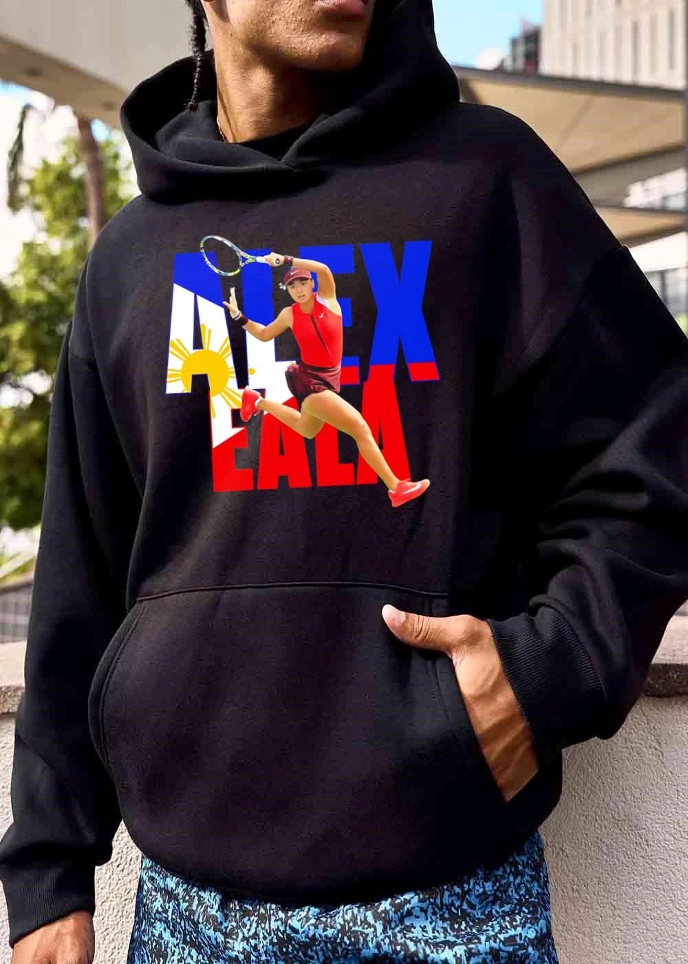 Alex Eala Female Tennis Player Midair Action Shot Philippine Flag Typography shirt