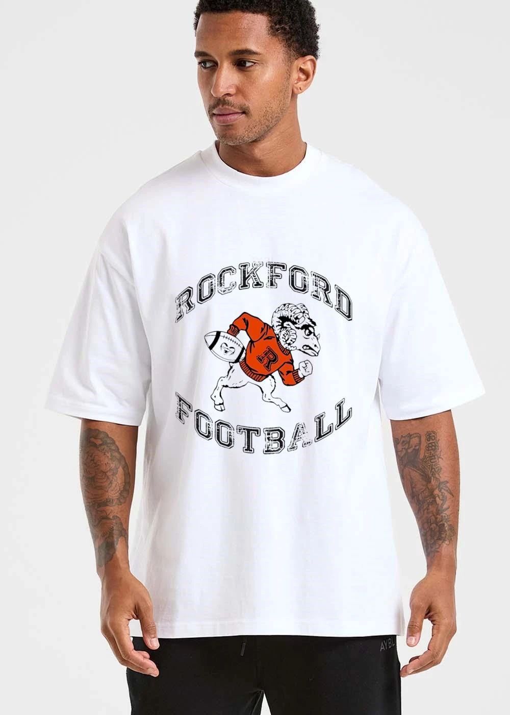 Rockford Football Distressed Vintage Cartoon Ram Mascot Running shirt