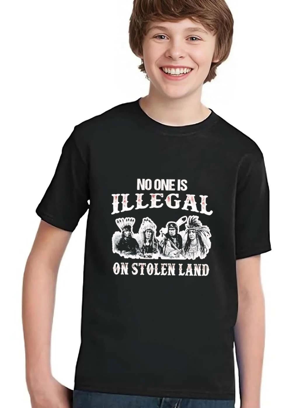 No One Is Illegal On Stolen Land Four Native American Chiefs Portrait Black White shirt