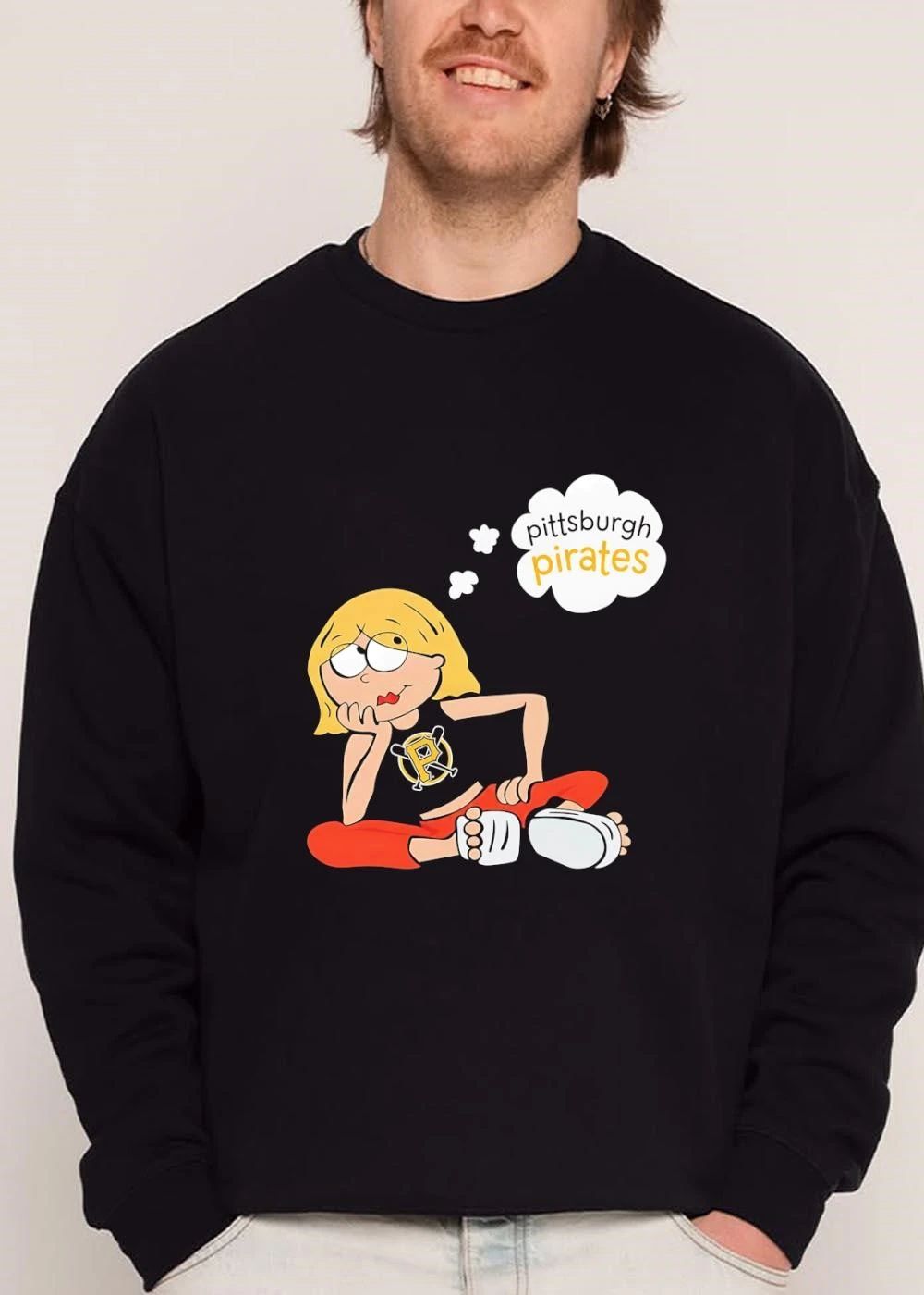 Original Pittsburgh Pirates MLB Cartoon Blonde Girl Sitting Thought Bubble shirt