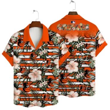 Baltimore Orioles Orange Tropical Bloom Hawaiian Shirt