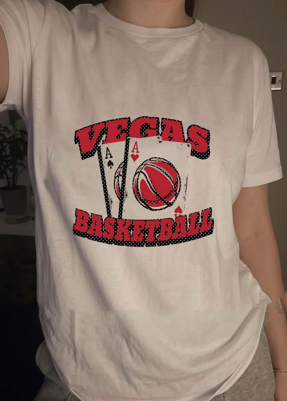 Vegas Basketball Poker Playing Cards Aces Red Sport Logo T-Shirt