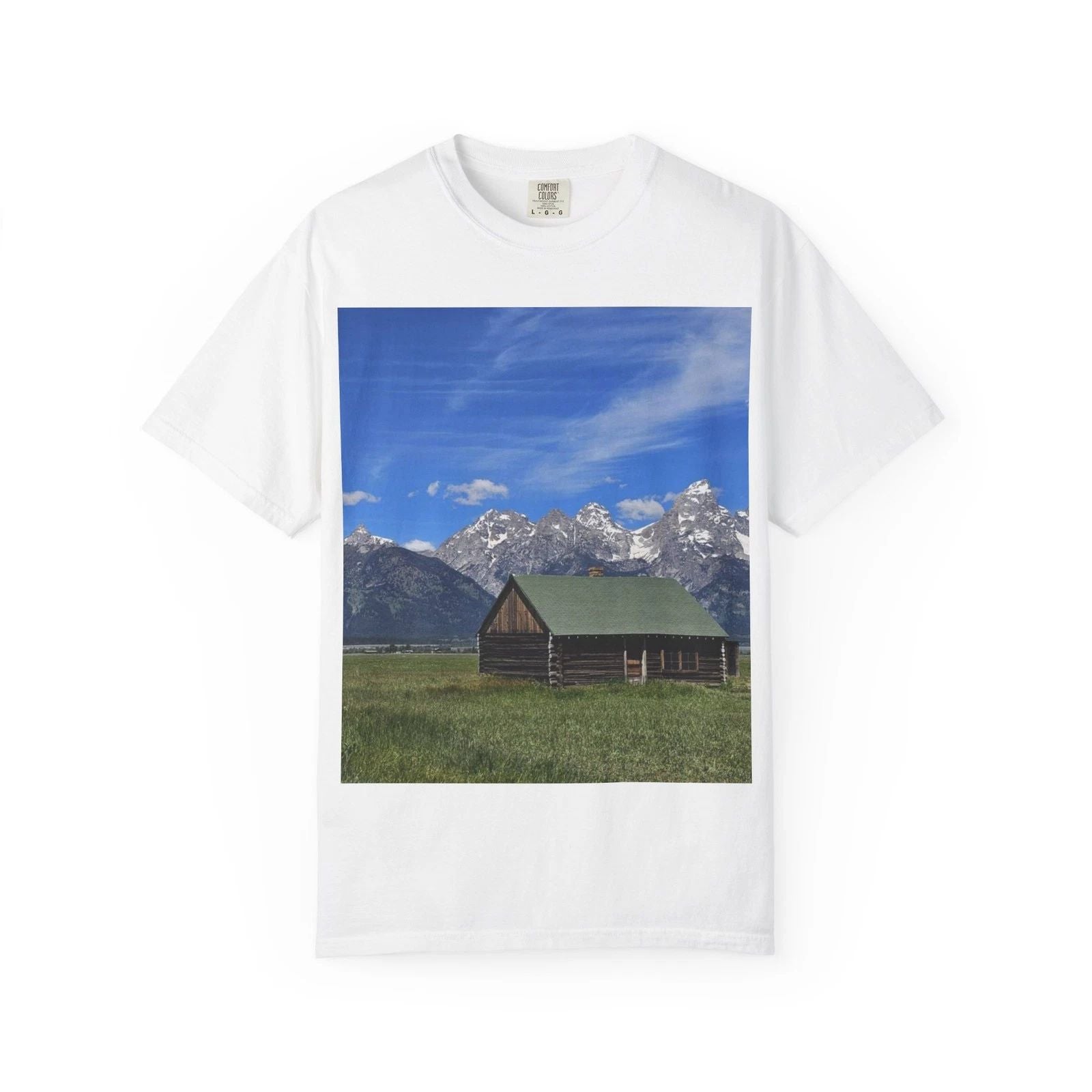 Rustic Mountain Barn T-Shirt | Scenic Cabin Photo Print