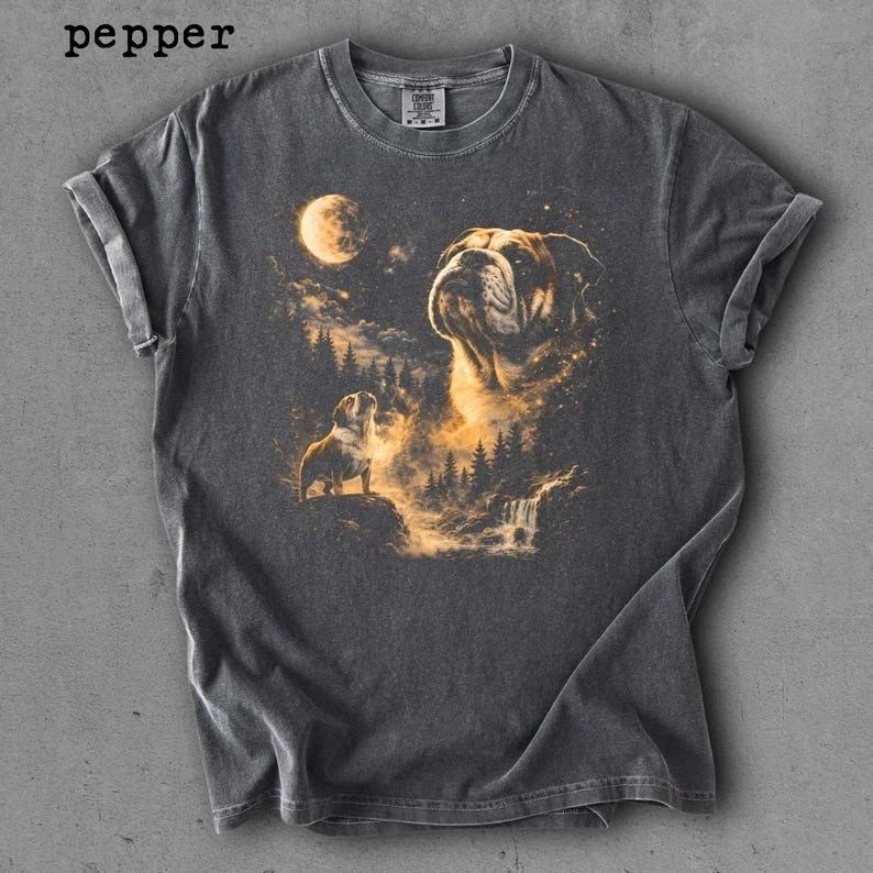 Comfort Colors Bulldog Howling to The Moon Shirt, Vintage Moon Animals Tee, 90s