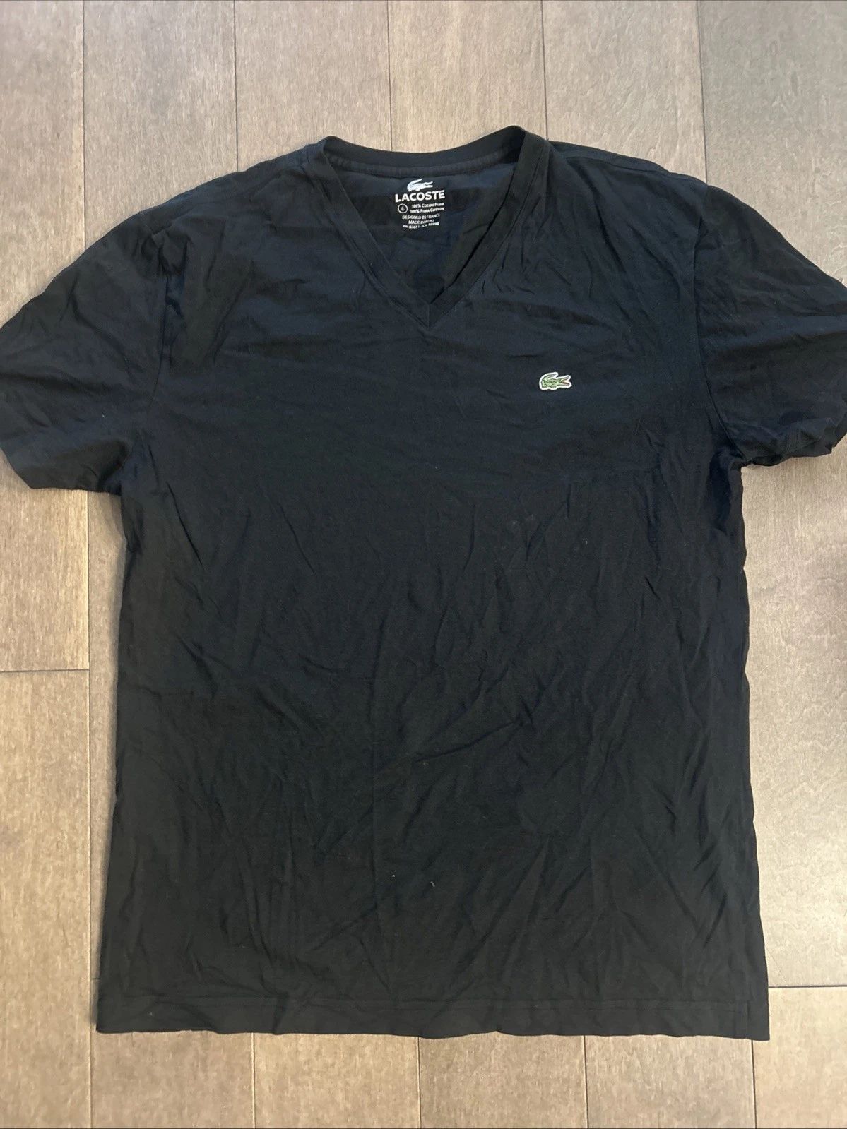 Lacoste Men’s V-neck Tee T Shirt Men Size 6 or US Men’s XL Cotton