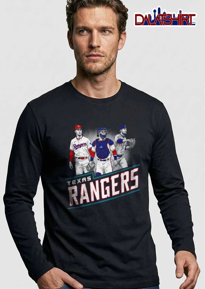 Texas Rangers MLB Three Baseball Players Catcher Halftone Line Art shirt