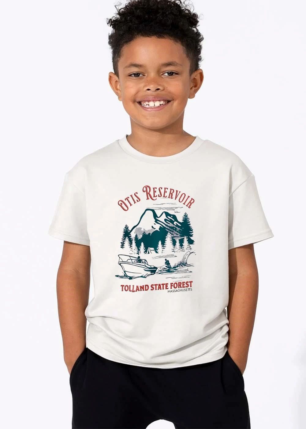Otis Reservoir Tolland State Forest Massachusetts Mountains Tent Motorboat Waterskier Line Art shirt