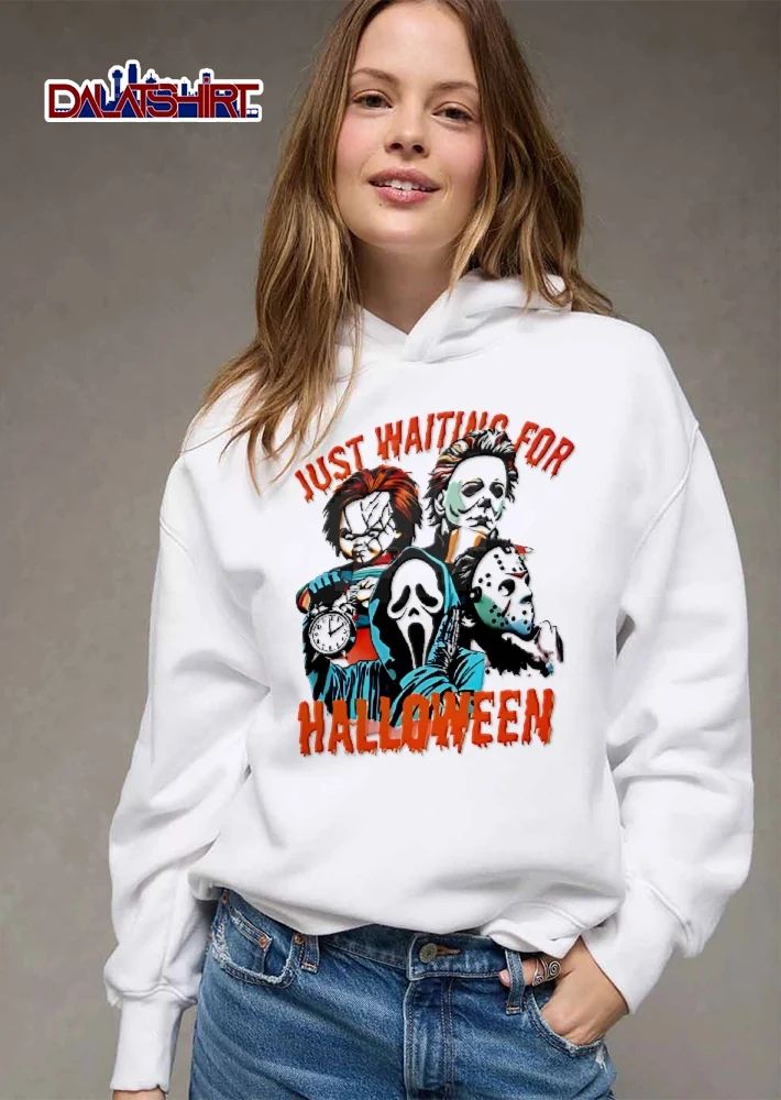 Just Waiting For Halloween Horror Slashers Holding Alarm Clock Cartoon shirt