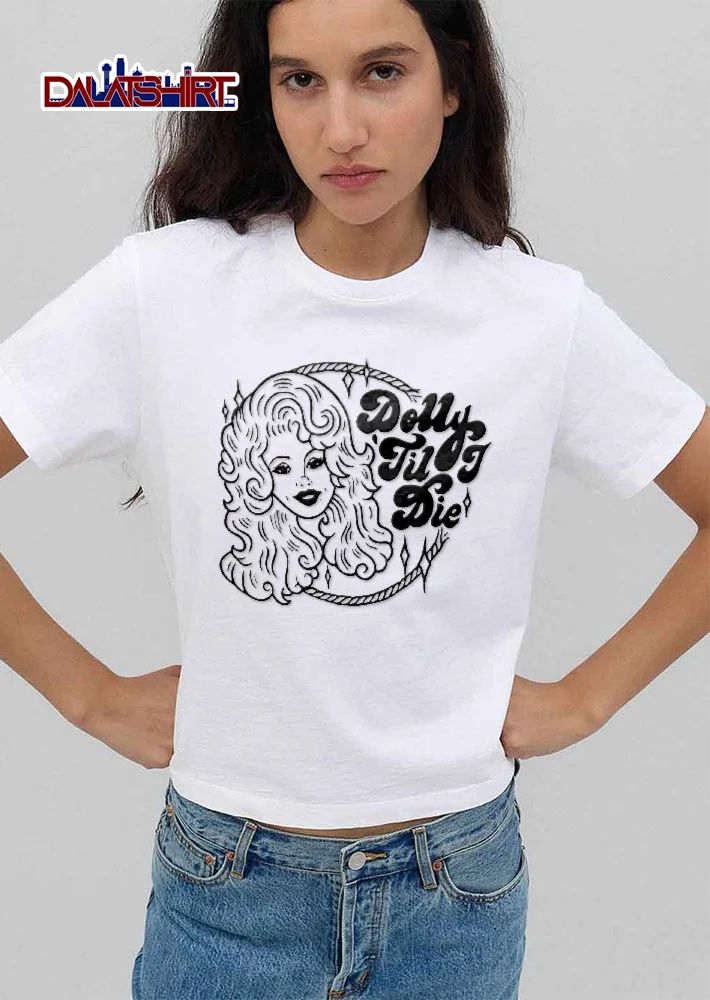 Dolly Til I Die Line Art Vintage Woman Big Curly Hair Lasso shirt