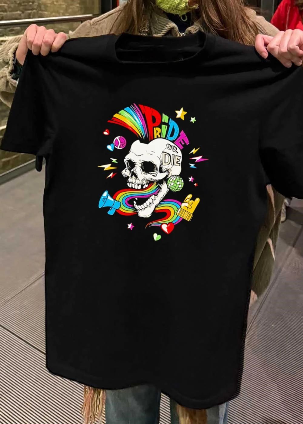 Pride or Die Skull Rainbow Punk Disco Megaphone Rock Hand Pride or Die shirt