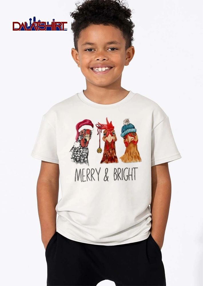 Merry And Bright Watercolor Chickens Santa Hat Beanie Bell shirt