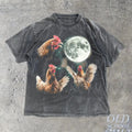 Chicken Howling at Moon Vintage 90s Graphic Shirt, Retro Farm Hen Galaxy