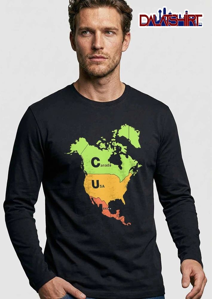 Canada USA Mexico Cum Acronym North America Continent Map Outline shirt