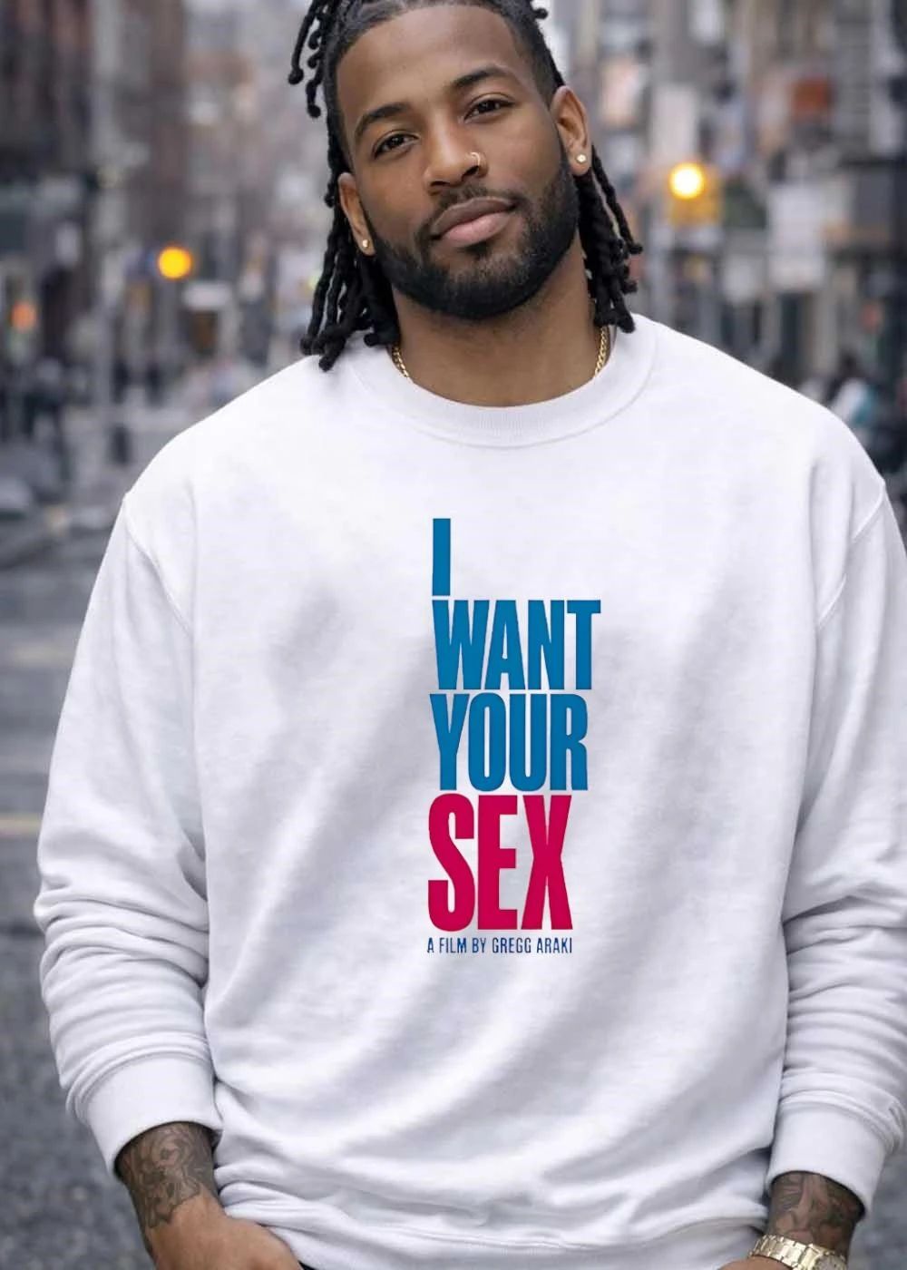 I Want Your Sex A Film By Gregg Araki Stacked Blue Pink Typography shirt
