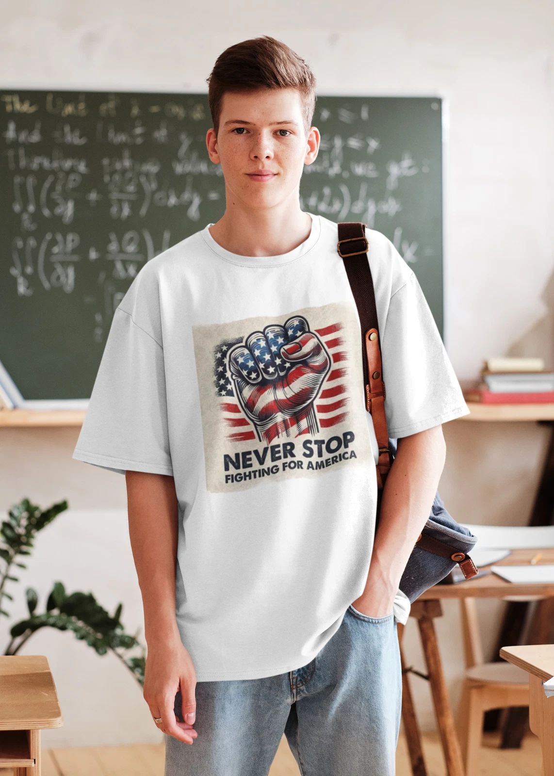 Custom Graphic T-Shirt Never Stop Fighting WH LG
