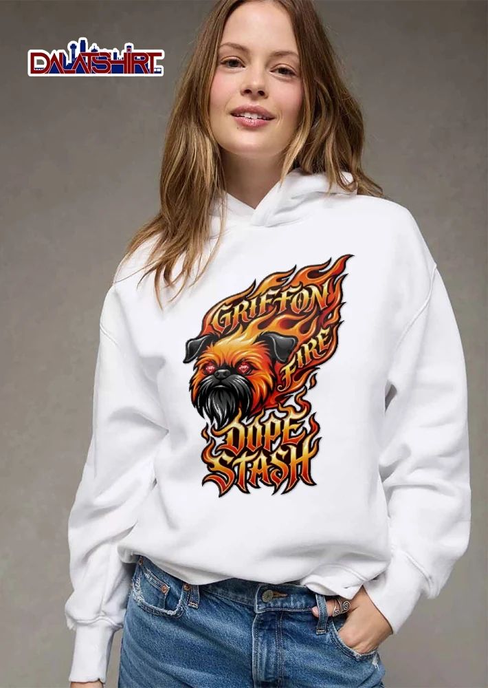 Griffon Fire Dope Stash Dog Head Flaming Diamond Eyes Cartoon shirt