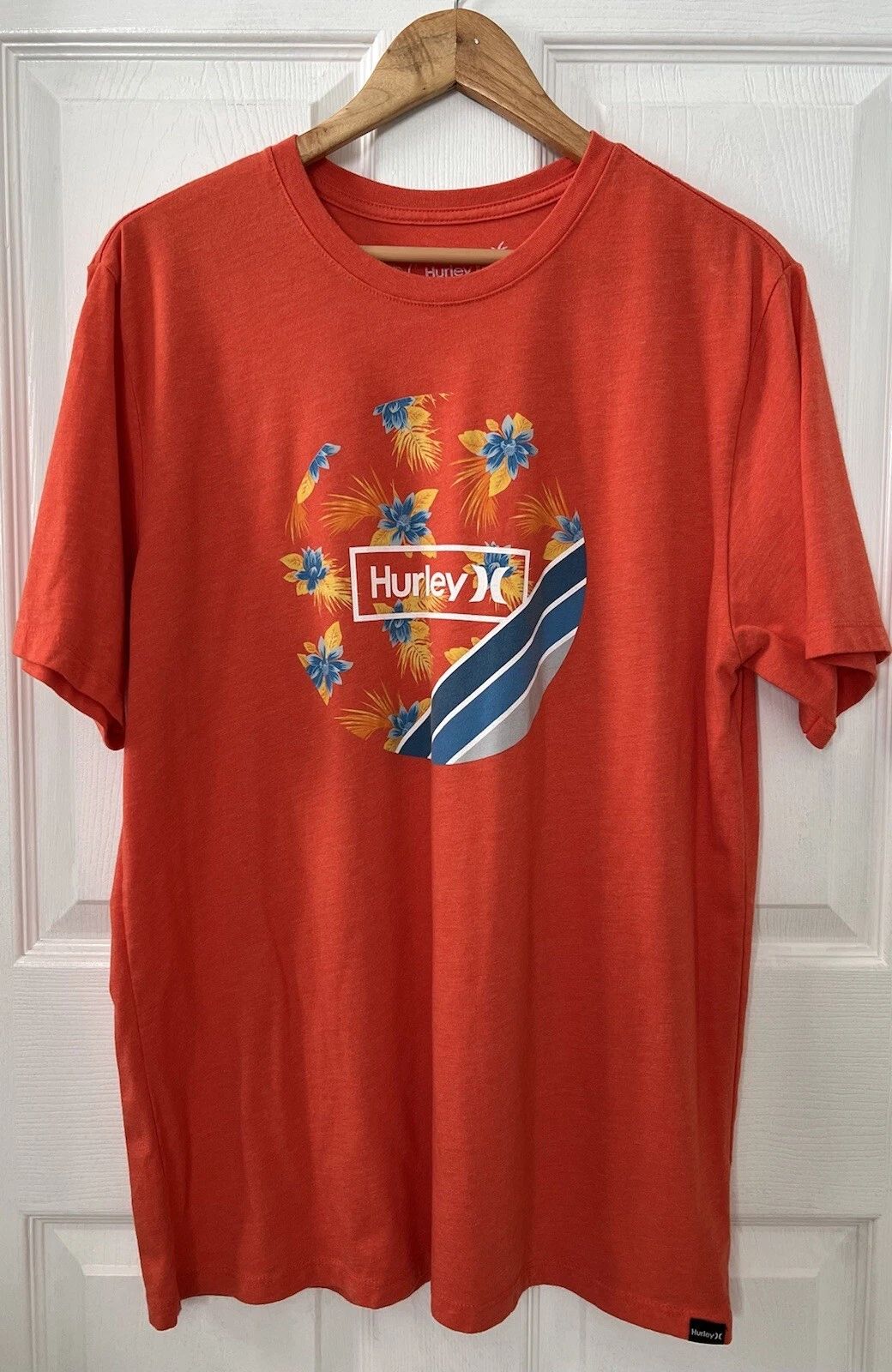 Hurley Everyday Washed Mens Size L Orange T-Shirt  Floral Tropical Theme EUC