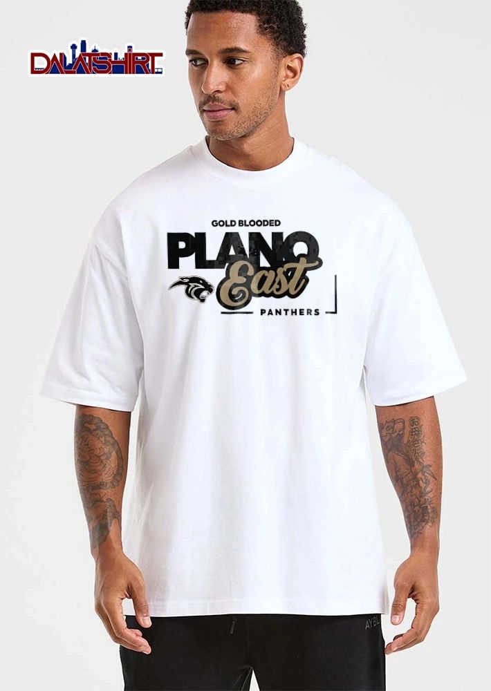 Plano East Panthers Gold Blooded Panther Head Mascot Script Typography shirt