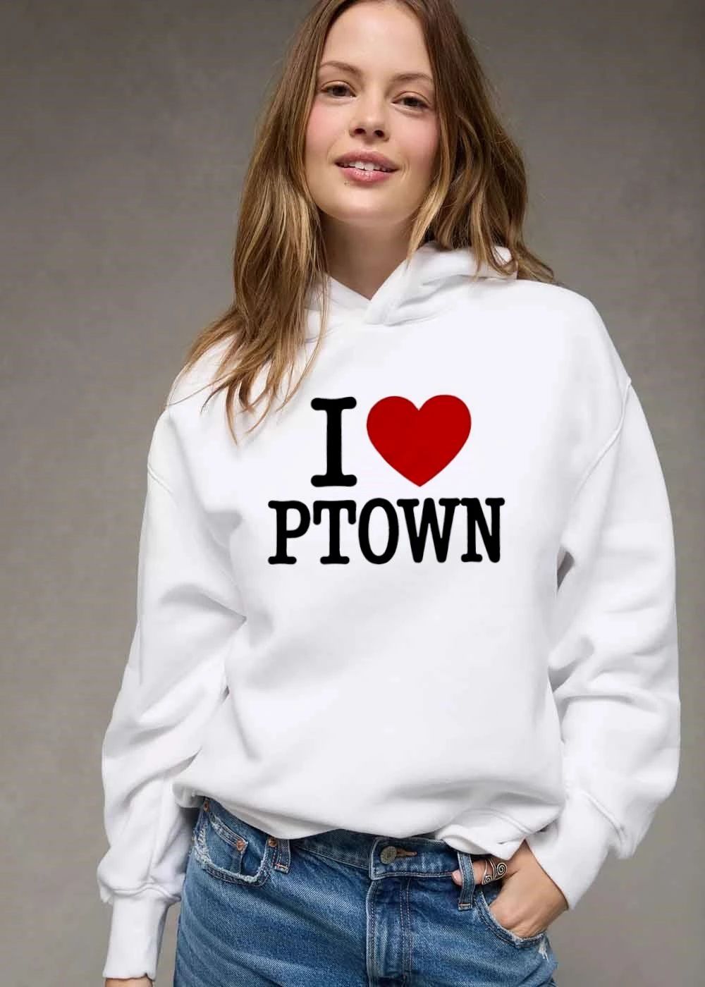 I Love Ptown Bright Crimson Heart Bold Block Typography shirt