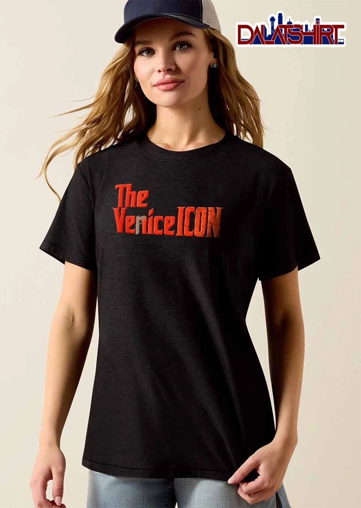 The Venice Icon Red Serif Typography Handgun Pistol Silhouette shirt