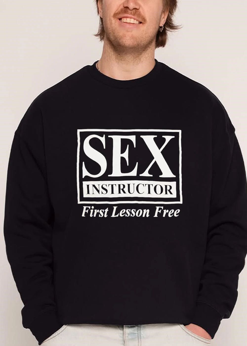 Sex Instructor First Lesson Free Framed Boxed Serif Typography shirt