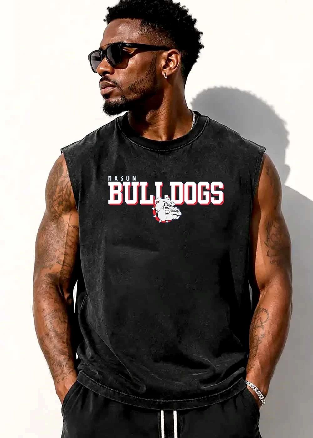 Mason Bulldogs Block Letters Growling Mascot Head Spiked Collar shirt