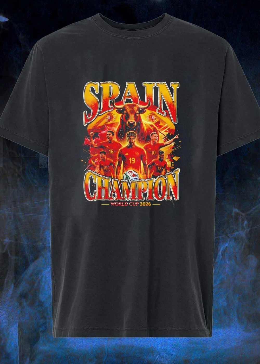 Spain Champion World Cup 2026 Soccer Players Bull Print Men T-Shirt
