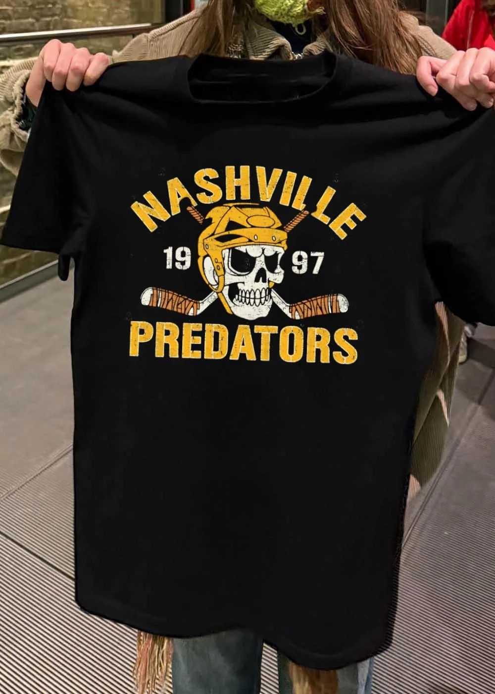 Nashville Predators Skull Wearing Hockey Helmet 1997 shirt