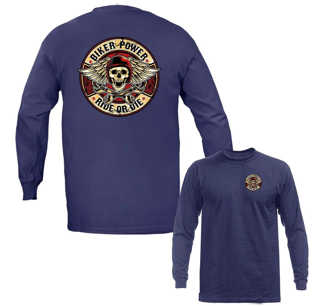 Biker Power Bikers Vintage Classic Custom Motorcycle Graphic Long Sleeve