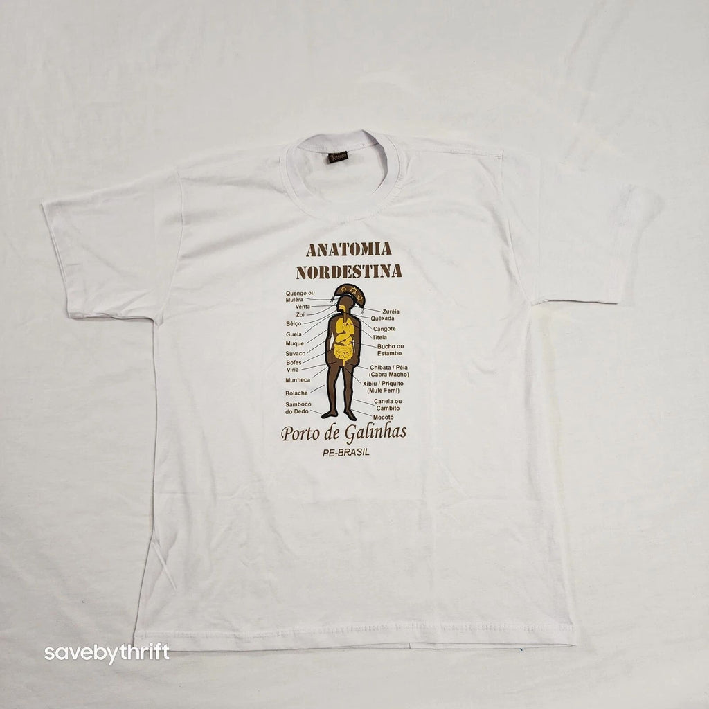 Bordados T-Shirt Men's White Anatomia Nordestina Print Short Sleeve Pullover L