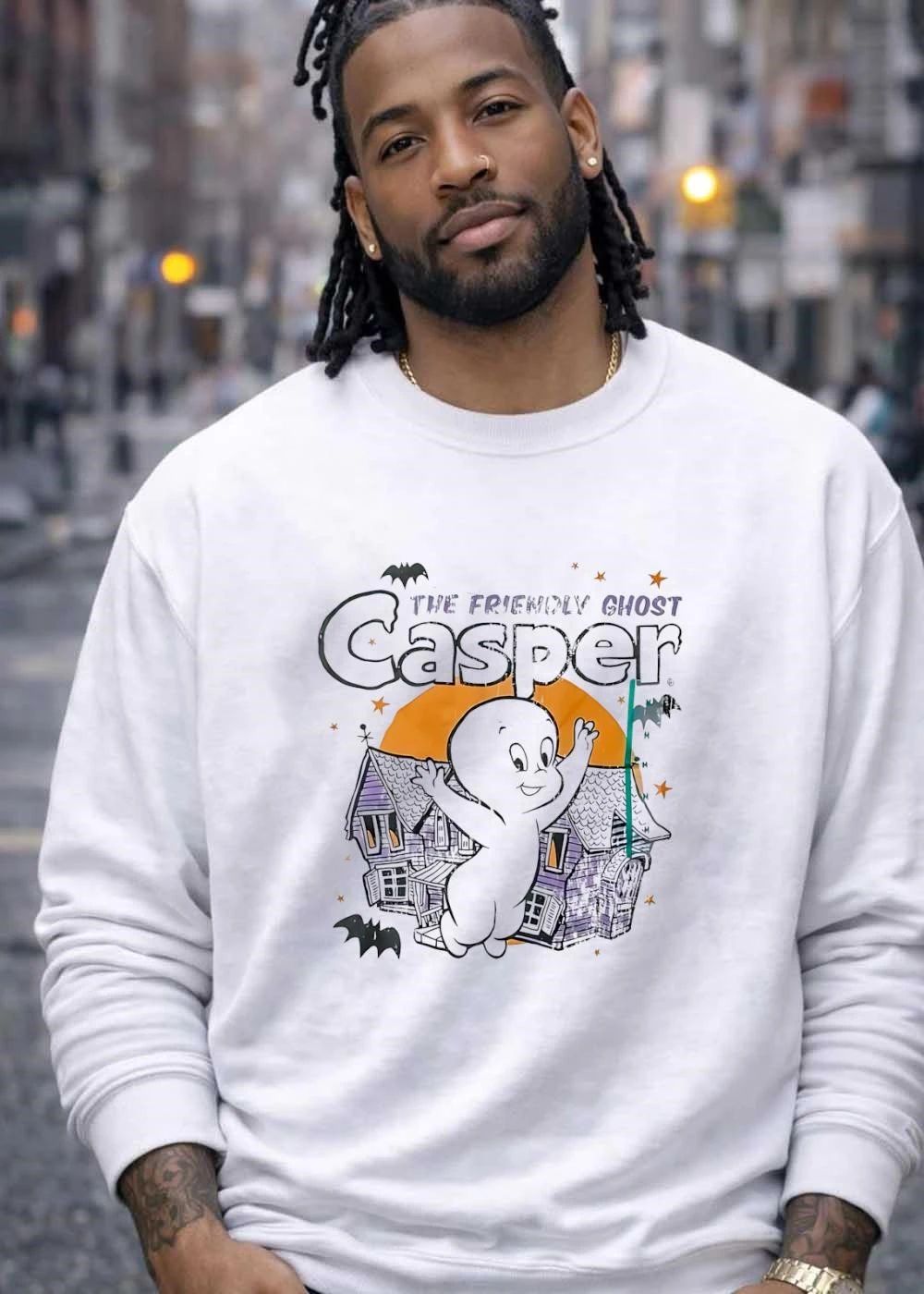 Casper the Friendly Ghost Floating Over Haunted House T-Shirt