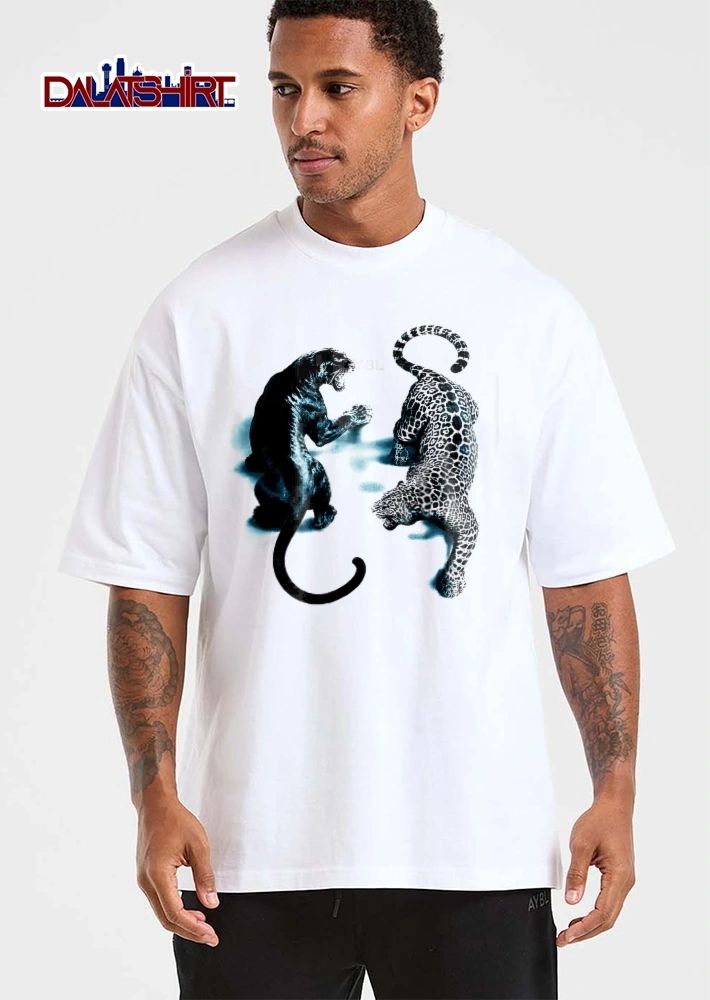 Black Panther And Spotted Leopard Roaring Snarling Facing Off shirt