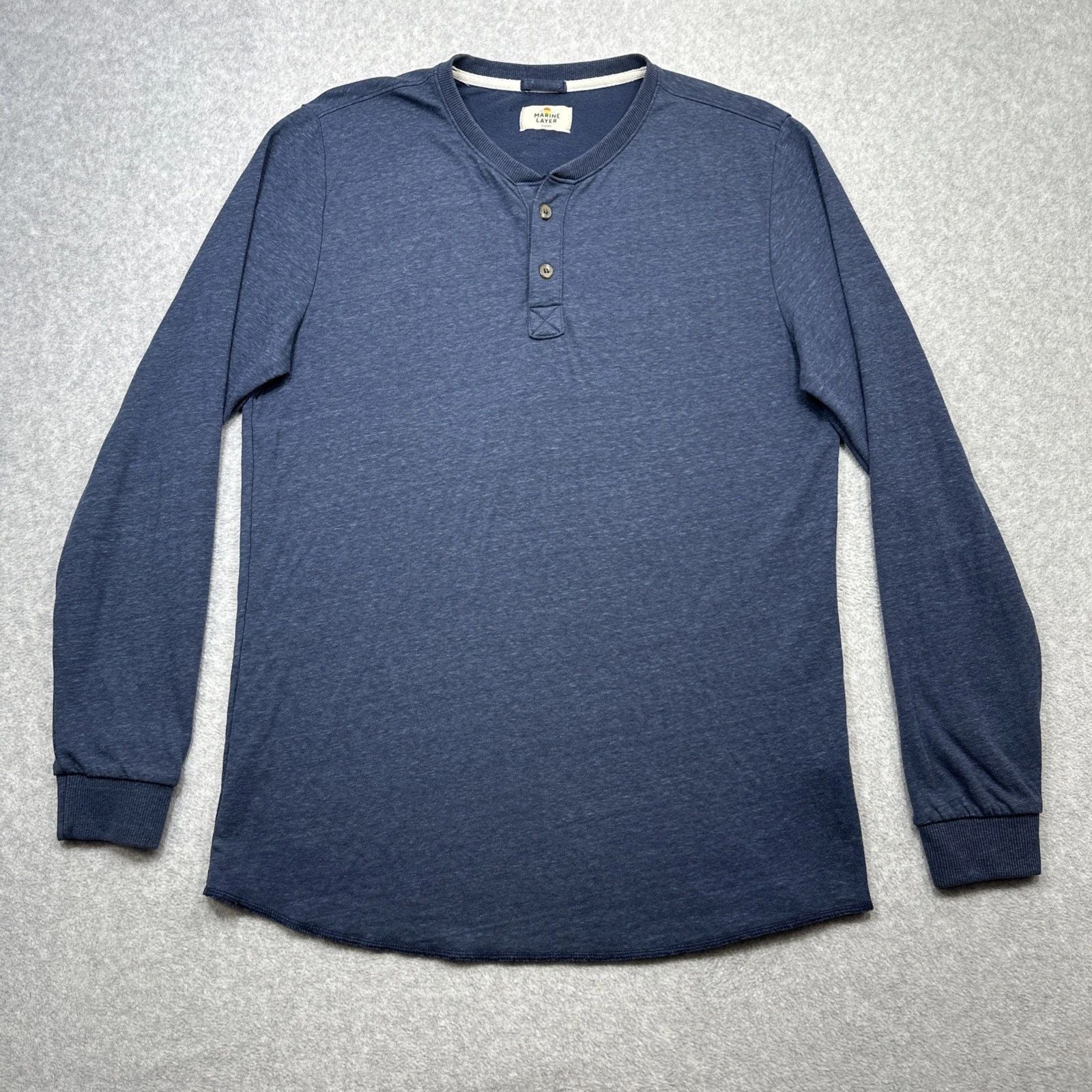 Marine Layer Shirt Marge Blue Henley Everyday Wear Double Knit Soft Rayon Blend