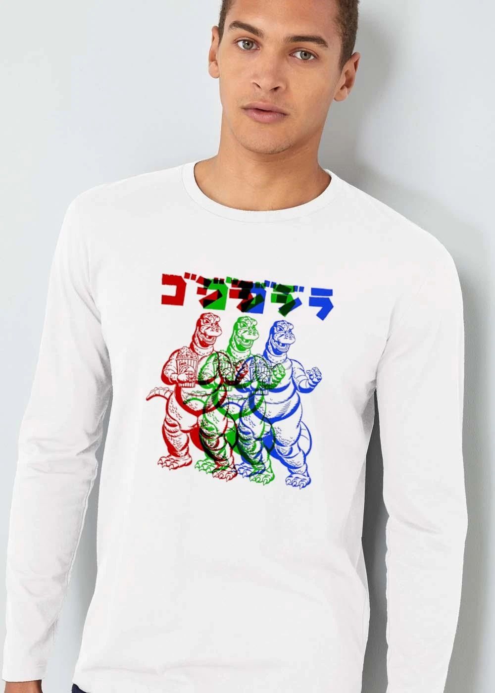 Godzilla Fresh Three Overlapping Monsters Eating Popcorn Cartoon shirt