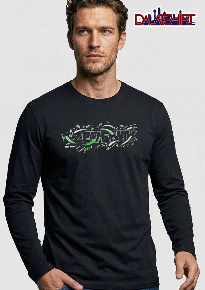 Zevent 2016 2024 Green White Abstract Ribbon Confetti Typography shirt