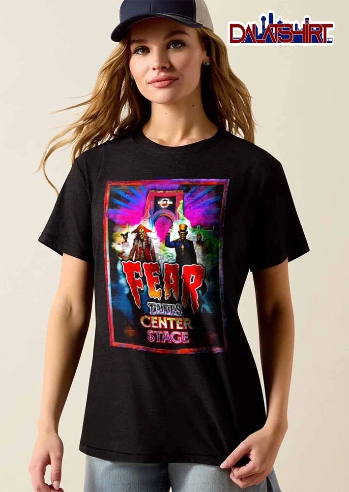 Universal Studios Fear Takes Center Stage Horror Characters Neon Archway Fog shirt