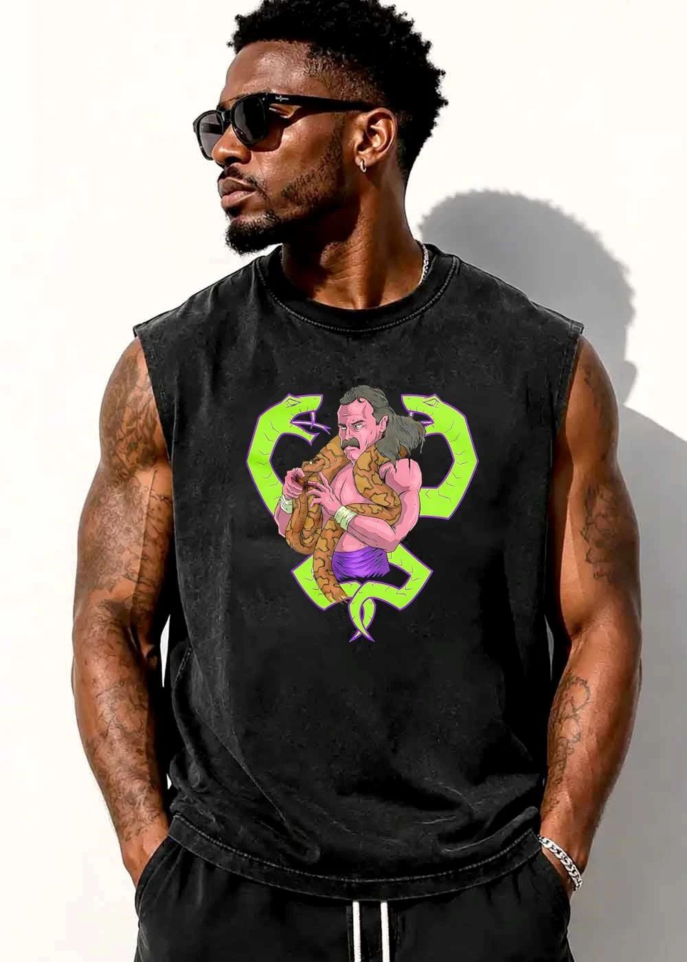Cartoon Caricature Wrestler Holding Python Snake Neon Green Cobras shirt
