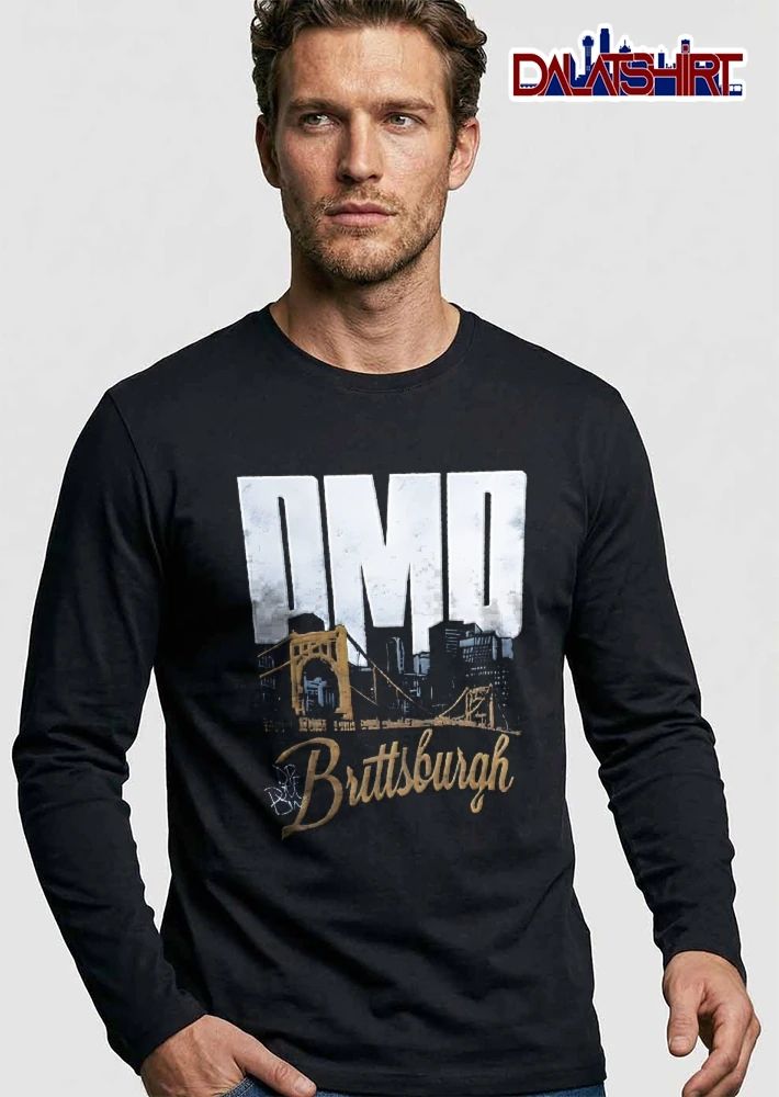 DMD Brittsburgh Yellow Suspension Bridge Pittsburgh City Skyline Silhouette shirt
