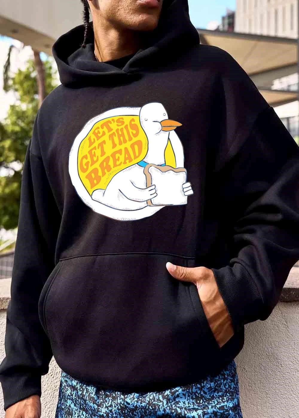 Lets Get This Bread Cartoon White Duck Holding Slice Toast shirt