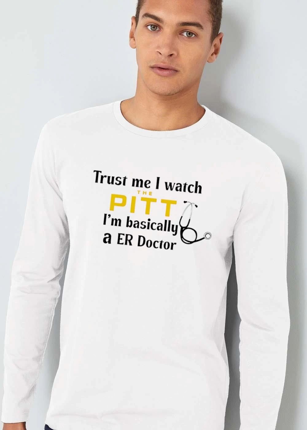 Trust Me I Watch The Pitt Im Basically A Er Doctor Black Stethoscope Line Art shirt