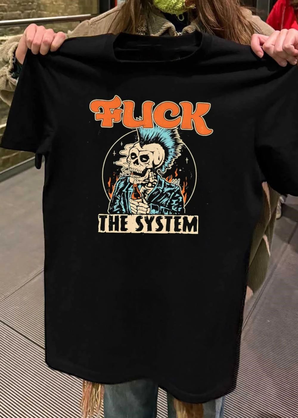 Fuck the System Punk Skeleton Smoking a Beer Unisex shirt