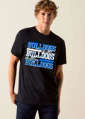 Bulldogs Stacked Block Cursive Lettering Accent Bars shirt