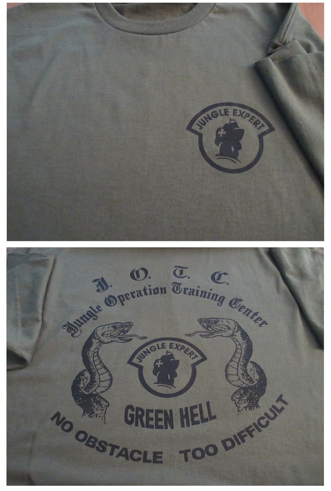 JUNGLE OPERATION TRAINING CENTER Green Hell T-Shirt LARGE JOTC Jungle Expert