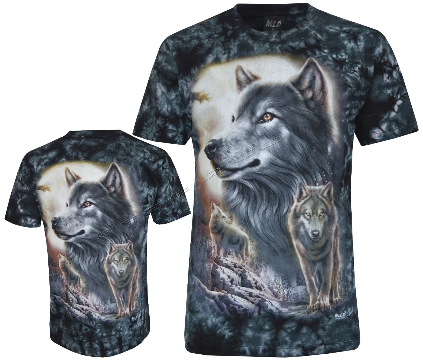 Tie Dye T-shirt Majestic Wolves in Mountains Howling Wolf Glow in Dark by Wild