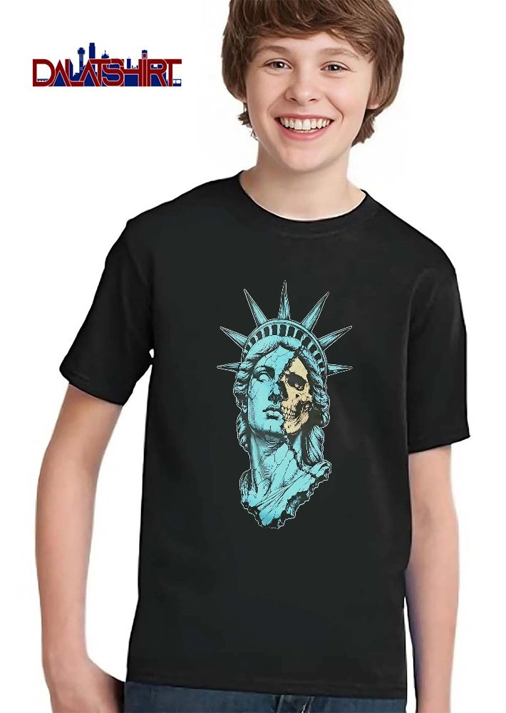 Statue Of Liberty Cracked Head Exposing Half Skull Line Art shirt