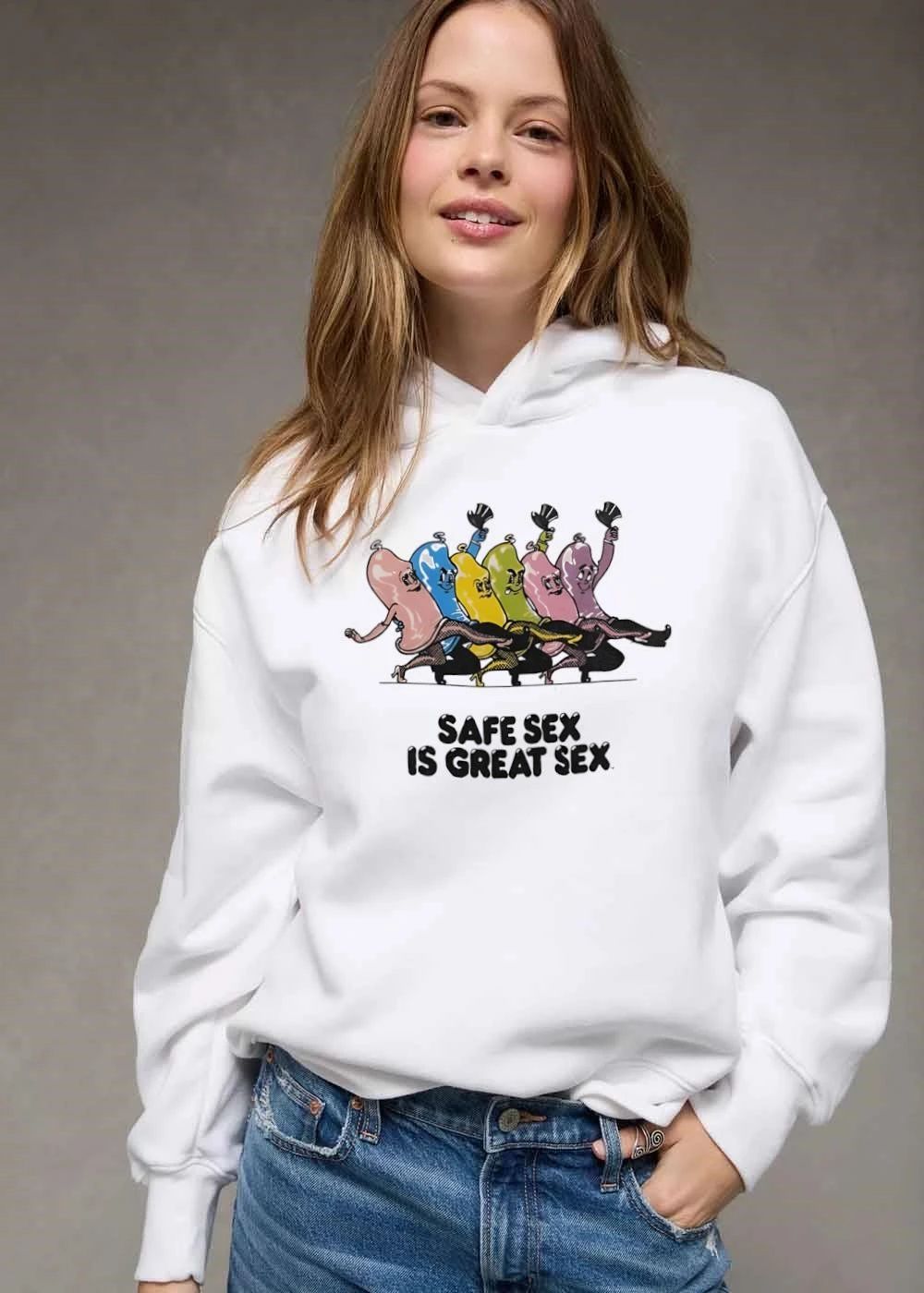 Safe Sex Is Great Cartoon Colorful Condoms Dancing Chorus Line shirt