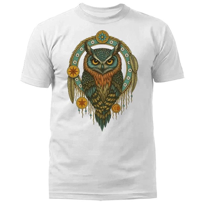 Native American-Inspired Owl Dreamcatcher Feather Animal T-shirt