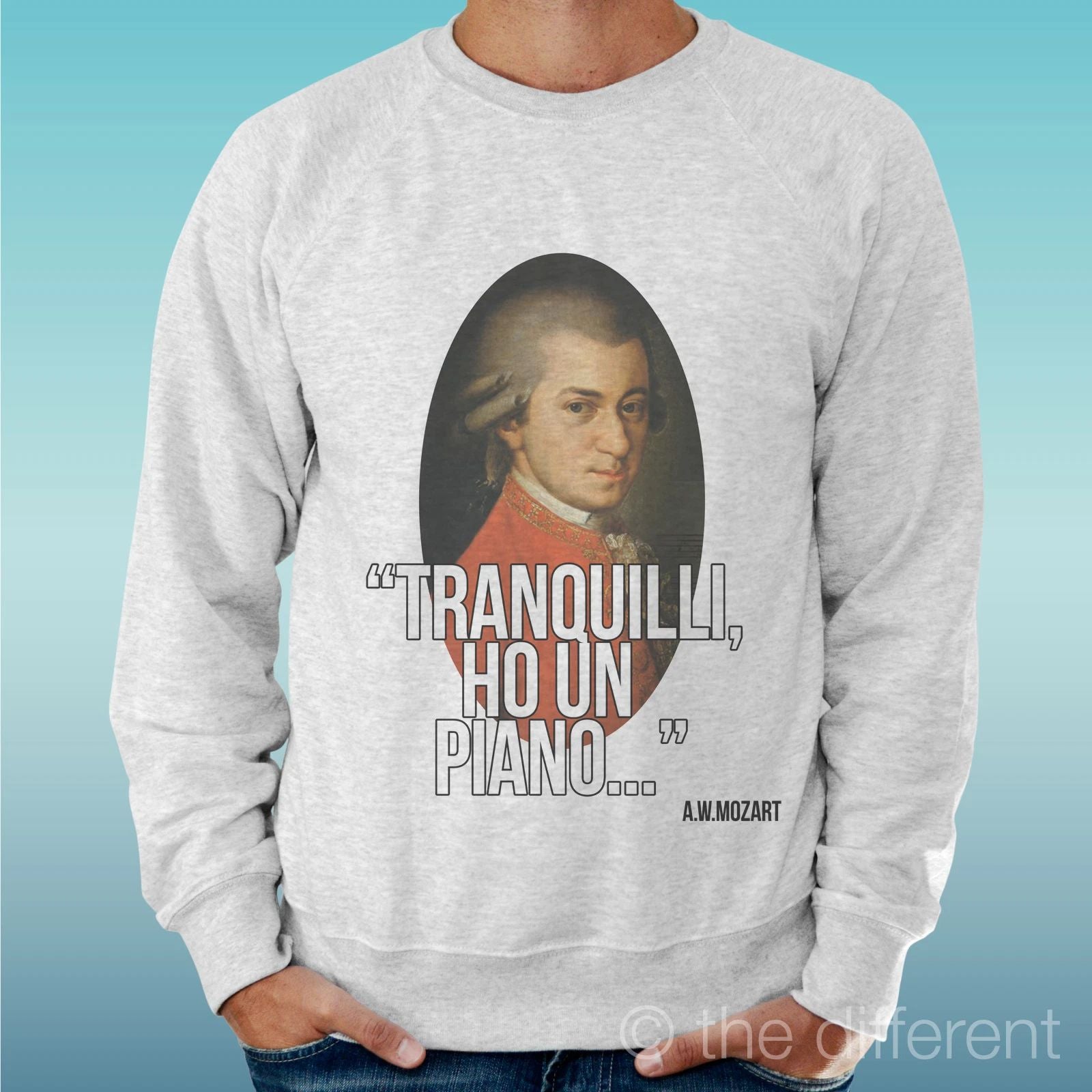 Felpa Man Light Sweater Light Grey " Quiet I A Piano Mozart "