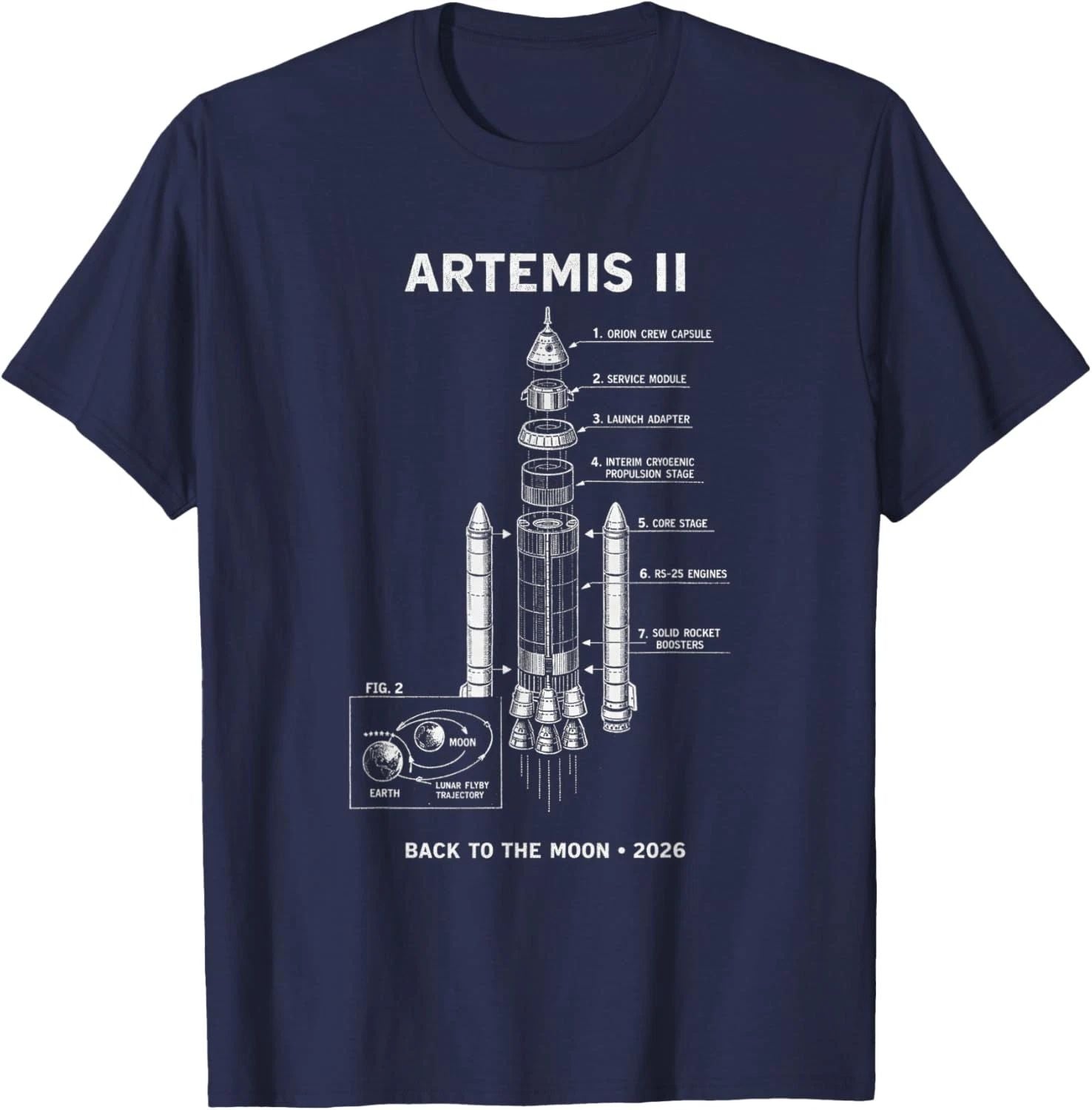 Blueprint Space Rocket Launch Mission to The Moon Artemis 2 Unisex T-Shirt