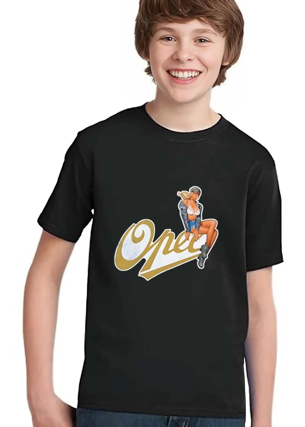 Opel Pinup Girl Sitting Helmet Leather Jacket Script Logo Vintage shirt